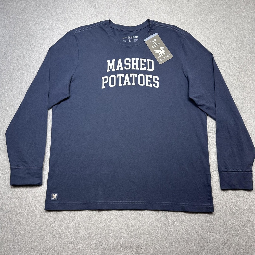 Life Is Good Shirt Mens Large Blue Mashed Potatoes Crusher Long Sleeve Tee